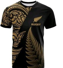New Zealand Rugby Shirt XXXL  3XL– Maori Tribal Design Black Polyester T-Shirt