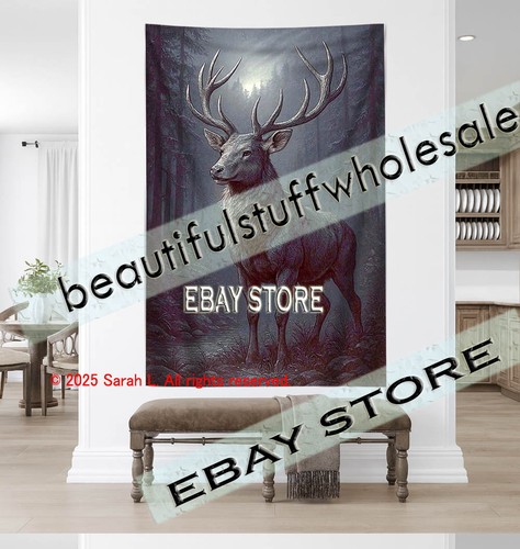 Moonlit stag wall tapestry