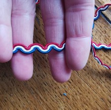5 metres of 7mm Red, White & Blue Ric Rac. Coronation trim, ribbon, decoration.