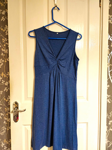 Blue sleeveless neck - sleeveless, shift