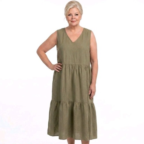 Khaki linen viscose tiered - viscose,