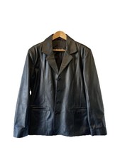 Woodland Leather  Ladies Black Lather Jacket 20” Underarm Button Closure