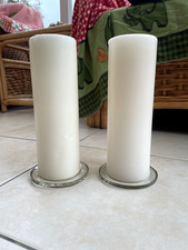 Two Pair of Large White Pillar Candles with Glass Bases