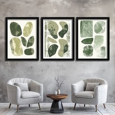 Minimalist Abstract Green Wall Art Prints Set of 3 Modern Botanical Scandi Art