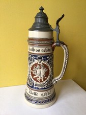 Antique 19th Century German Beer Stein with Pewter Lid