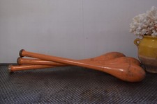 VINTAGE THREE INDIAN JUGGLING EXERCISE WOODEN CLUBS -THREE ORANGE JUGGLING CLUBS