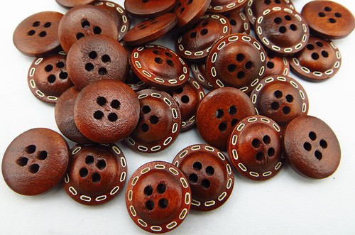 15mm wooden buttons holes - wooden,