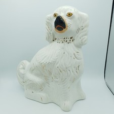 Antique Staffordshire Mantel Dog Large King Charles Spaniel Figurine White H13"