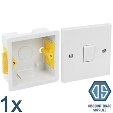 1x Single Light Switch 1 Gang 2 Way 10A and 35mm Dry Lining Fast Fix Back Box