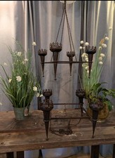 Pair of Gothic Medieval Style Wrought Iron Candle Chandeliers 
