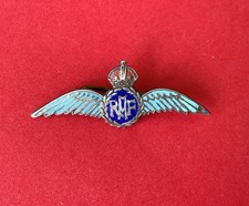 Vintage Royal Air Force RAF Wings Silver & Enamel Pin Badge Kings Crown Military
