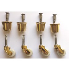 4x Round Socket Fast Fix Castors Solid Brass white porcelain, Victorian, 28 mm