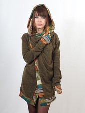 Toonzshop Namkha Yakut Hooded Cardigan Sweater Top XS/S/M Green Ethnic Boho Alt