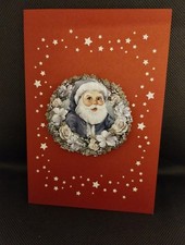3D Santa's grotto on patterned card. 6 X 4 inch