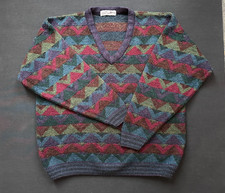 Vintage Tom Sayers Retro Geometric Patterned Jumper Circa 1990s 46" Chest