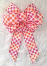Handmade Wreath  Everyday  Checked Spring Summer Bow, Lantern Bow,Gift Bow, 