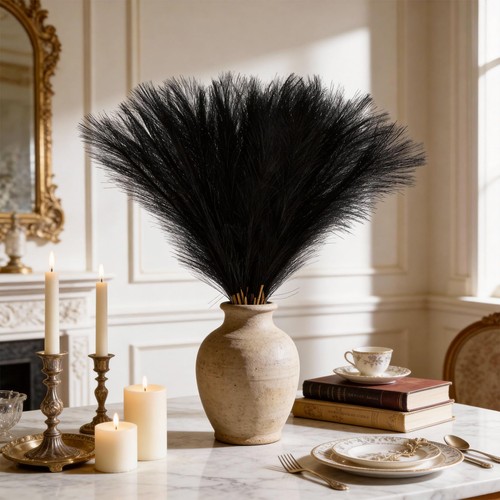 50pcs black pampas - black, 21.6