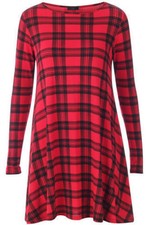 Womens  Tartan Print Long Sleeve Swing Skater Dress