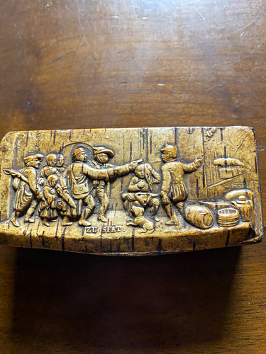 Carved wood pocket - snuff, box