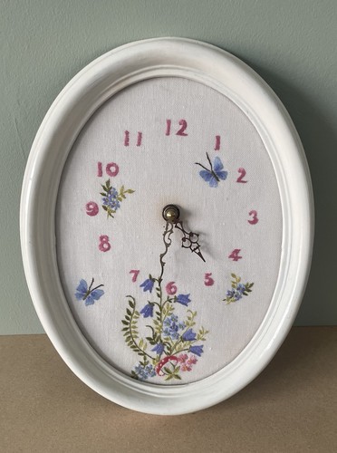 Vintage white oval - white, embroidered