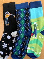"Time to Tee...off" 3 prs Golf themed Novelty Socks. Excellent value.