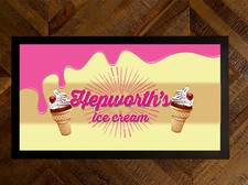 Personalised Ice Cream Van counter mat - Pink & Yellow Ice Cream Parlour mat