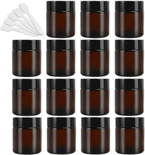 Amber Glass Jars, 15 Pack - 120 Ml with Lids - Brown Travel Cosmetic Containers 