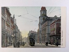 Antique Postcard The Cross Worcester Features Tram And Policeman