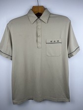 Gabicci Beige Polo Shirt Men’s Size L Embroidered Pocket Short Sleeve Retro