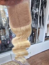 16INCH 4X4 RUSSIAN SILK BASE TOPPER PURE BLONDE 613# HUMAN HAIR  BODY WAVE 150%