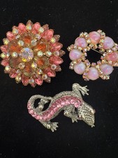 Vintage Brooch Lot 3 Pc Pink