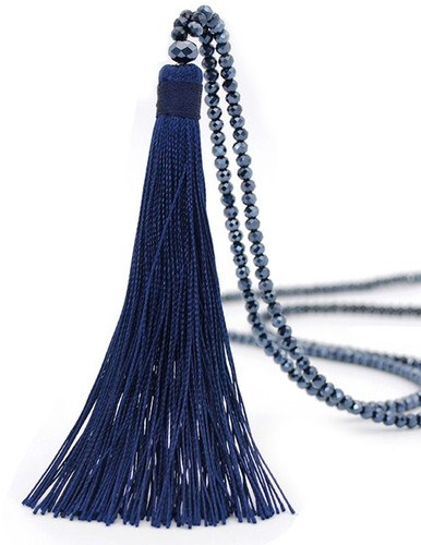 Crystal beaded tassel long - crystal,