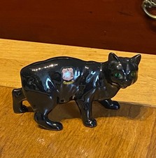 Small Vintage Souvenir Black MANX CAT With Green Eyes