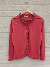 WoolOvers Large Pink Cotton Silk Blend Scollop Edge Knitted Cardigan