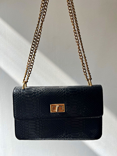 Black faux leather snakeskin - faux,