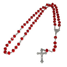 Red Glass Diamond Cut Rosary Beads | Catholic Prayer Necklace | Crystal Beads