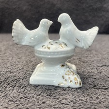 Porcelain 2 x Doves on bird bath - ornament 2.75" -Wedding / Love