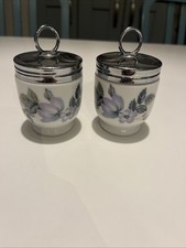 Vintage Pair of Royal Worcester Egg Floral Coddlers In Excellent Condition