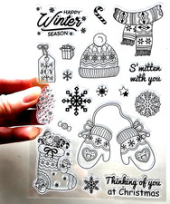 Clear Stamps WINTER HAT MITTENS SCARF Snowflake Christmas Cards Rubber Stamping