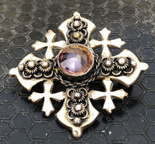 Vintage Jerusalem Jordan silver brooch gothic style crusader cross 12g 32mm wide