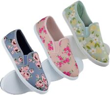 Ladies Slip On Canvas Summer Beach Shoes Flat Walking Plimsolls Pumps Trainers