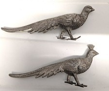 Pair of vintage pewter peacock
