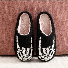 Cozy Skeleton Hand Slippers in Black or White - Soft Fleece Indoor Footwear