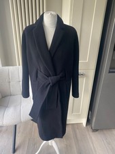 WHISTLES “MILTON” BLACK WOOL KIMONO WRAP COAT LONG JACKET SIZE XS SMALL 8 10
