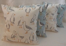 4 Cushion Covers Seagull Bird Print 16 inch Cream Grey Seaside Handmade New 40cm