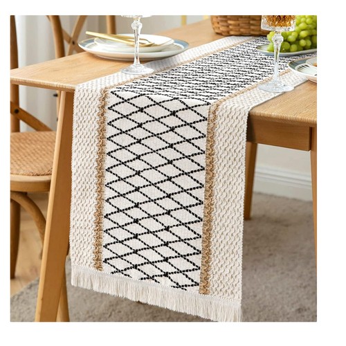 Beige cotton macrame table - beige,