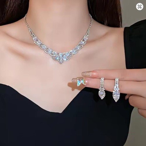 Rhinestone necklace earrings - necklace, &