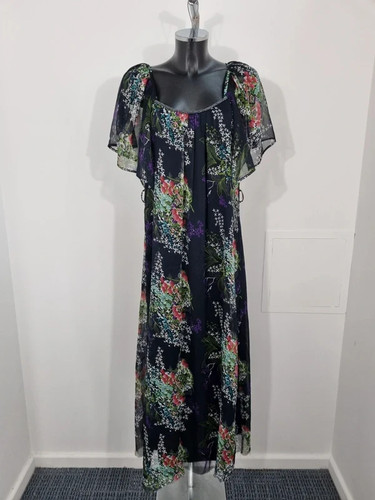 Biba navy floral chiffon midi - ,