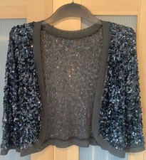 Sequin And Net Cropped Shrug Dark Grey