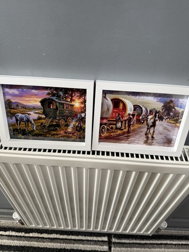 Framed gypsy waggon art - 2x,